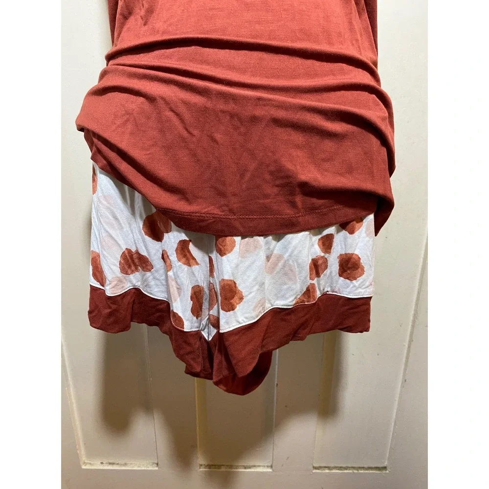 Bamboo Viscose Henley Tank and Shorts Pajama Set Rust White Polka Dot Large - Picture 3 of 9